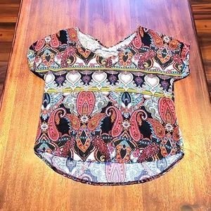 Womens size Small- V Neck Pink Rose short sleeve blouse!   Very soft!